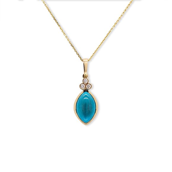 Sleeping Beauty Turquoise Pendant in 14K Solid Gold with Natural Diamond Accents - Picture 1 of 7